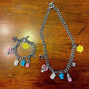 2 pc Silver Juicy Couture, charm Necklace and bracelet. Hardly worn gifts.